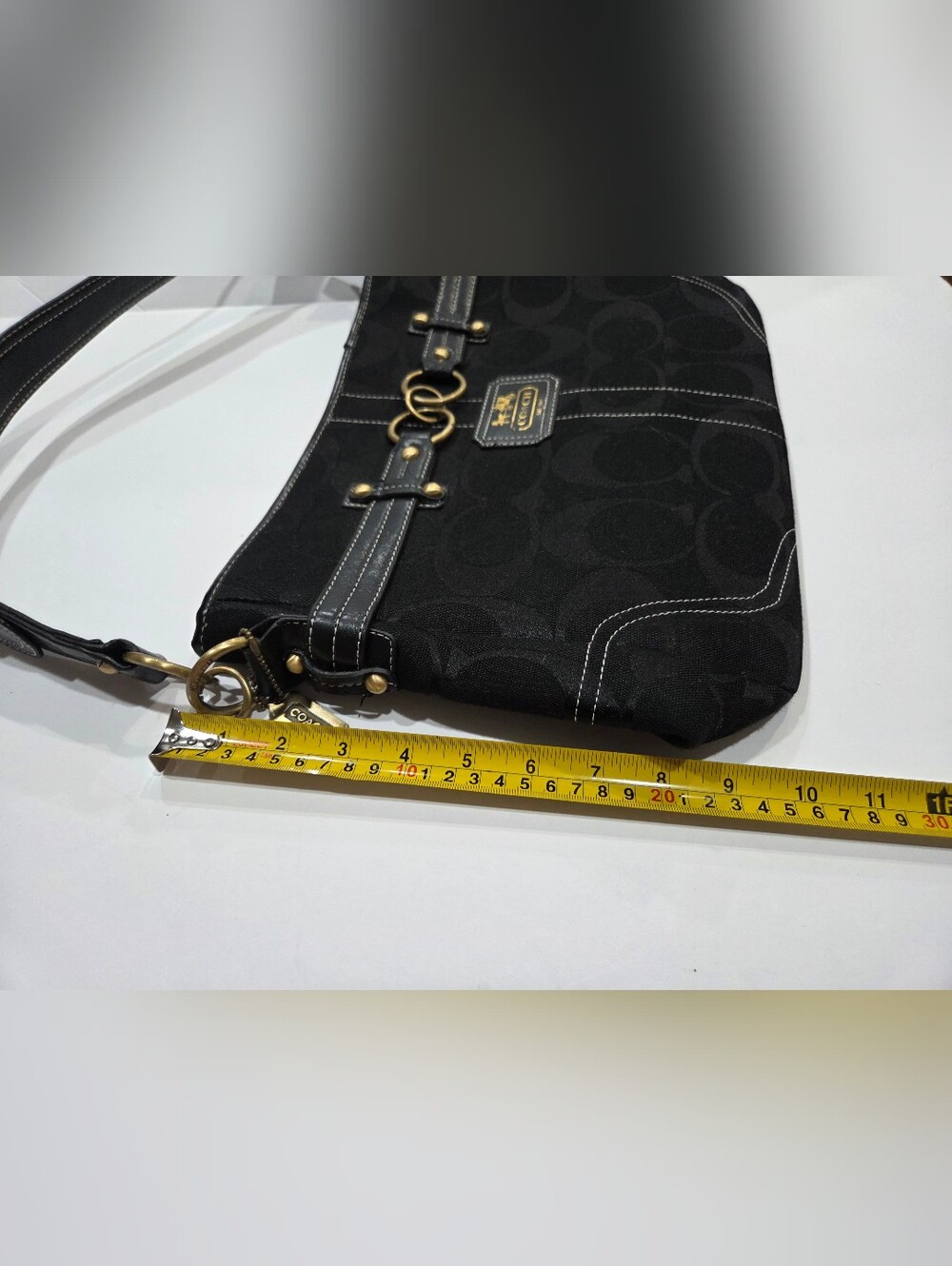 Women's Shoulder Canvas Bag with Gold-Tone Accent - Picture 4 of 7